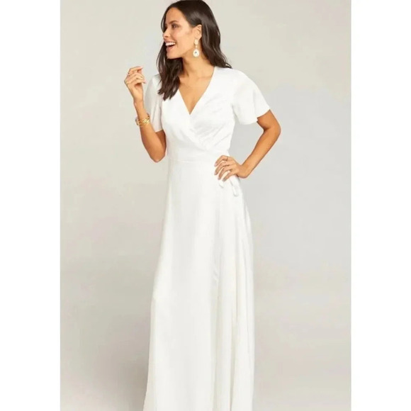 NWT Show me Your Mumu Noelle White Flutter Wrap Dress Size Small - Picture 5 of 9